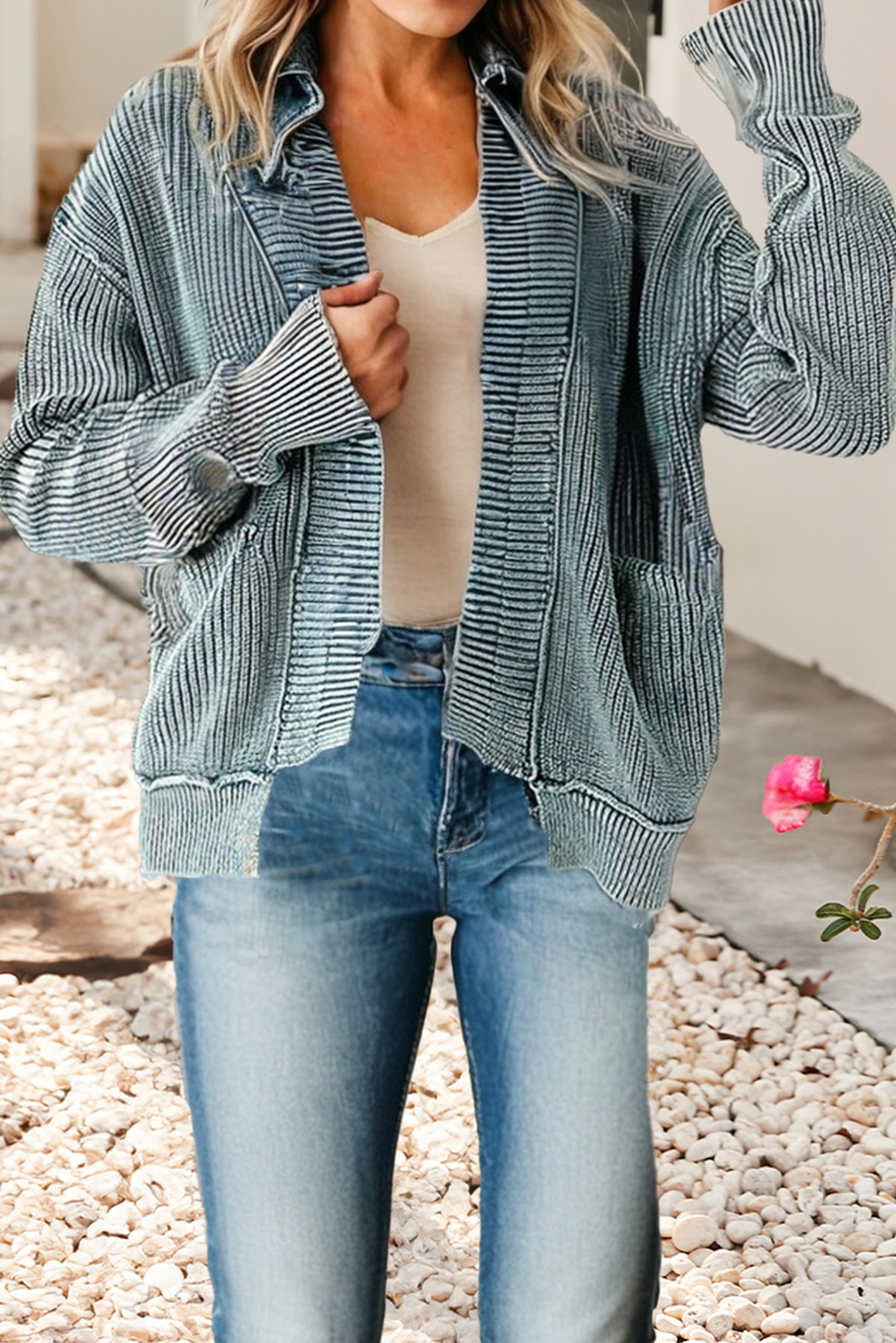 Wash Exposed Seam Patchwork Knit Open Sweater Cardigan