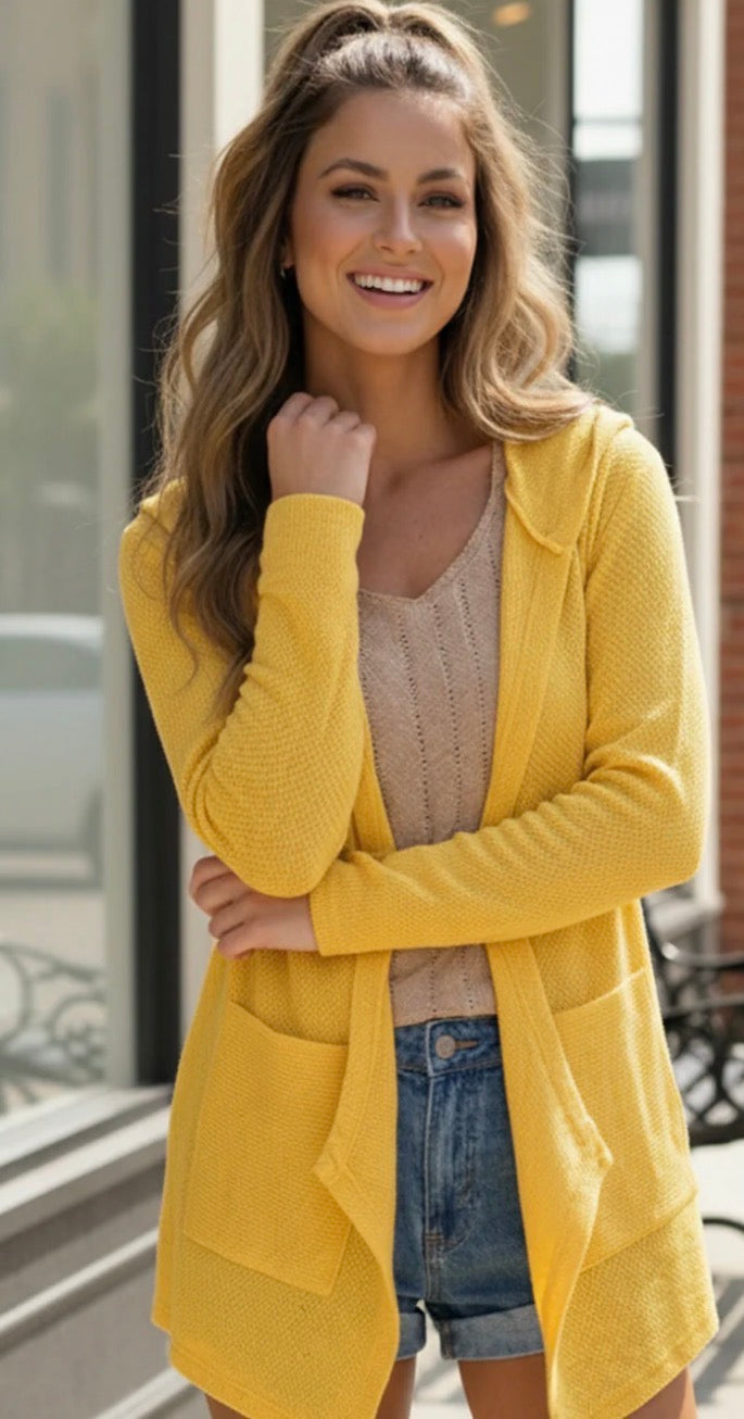 Yellow Thermal Hoodie Casual Cardigan