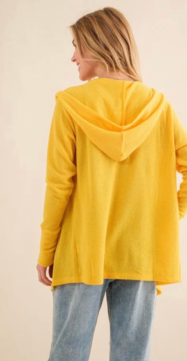 Yellow Thermal Hoodie Casual Cardigan