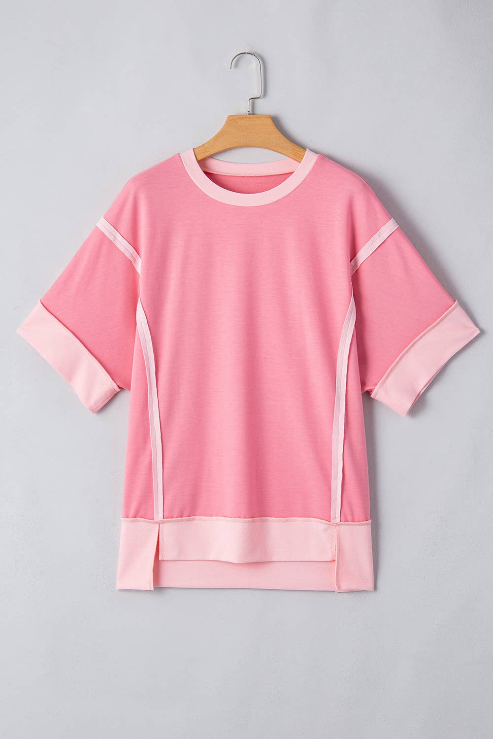 Spring Half Sleeve Raw Seam High Side Split Top