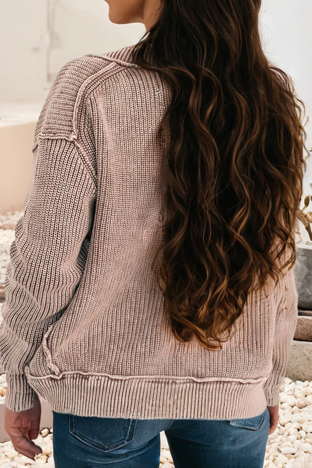 Wash Exposed Seam Patchwork Knit Open Sweater Cardigan